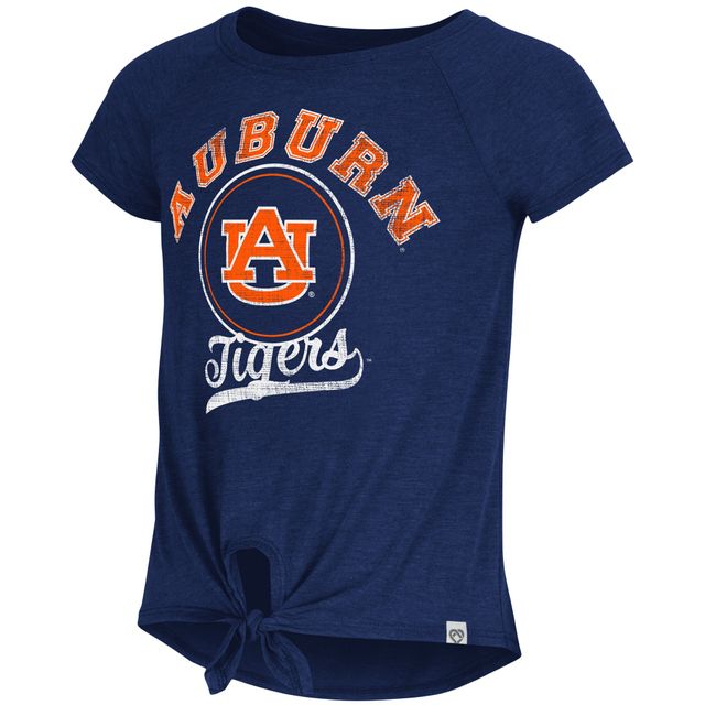 T-shirt à manches raglan noué sur le devant Colosseum Navy Tigers Salt pour jeunes filles