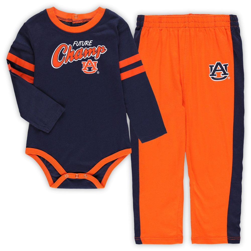 Infant Navy/Orange Auburn Tigers Little Kicker Long Sleeve Bodysuit and Sweatpants Set