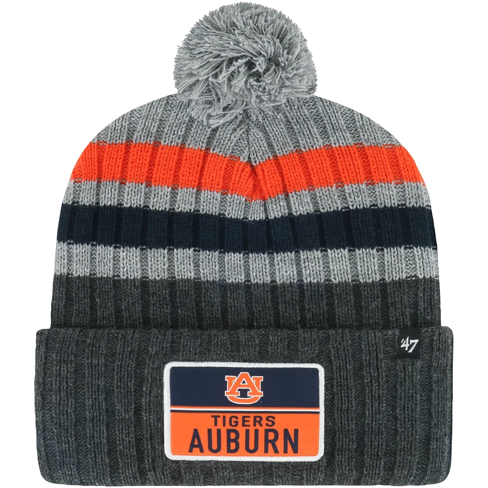 Men's '47 Charcoal Auburn Tigers Stack Striped Cuffed Knit Hat with Pom