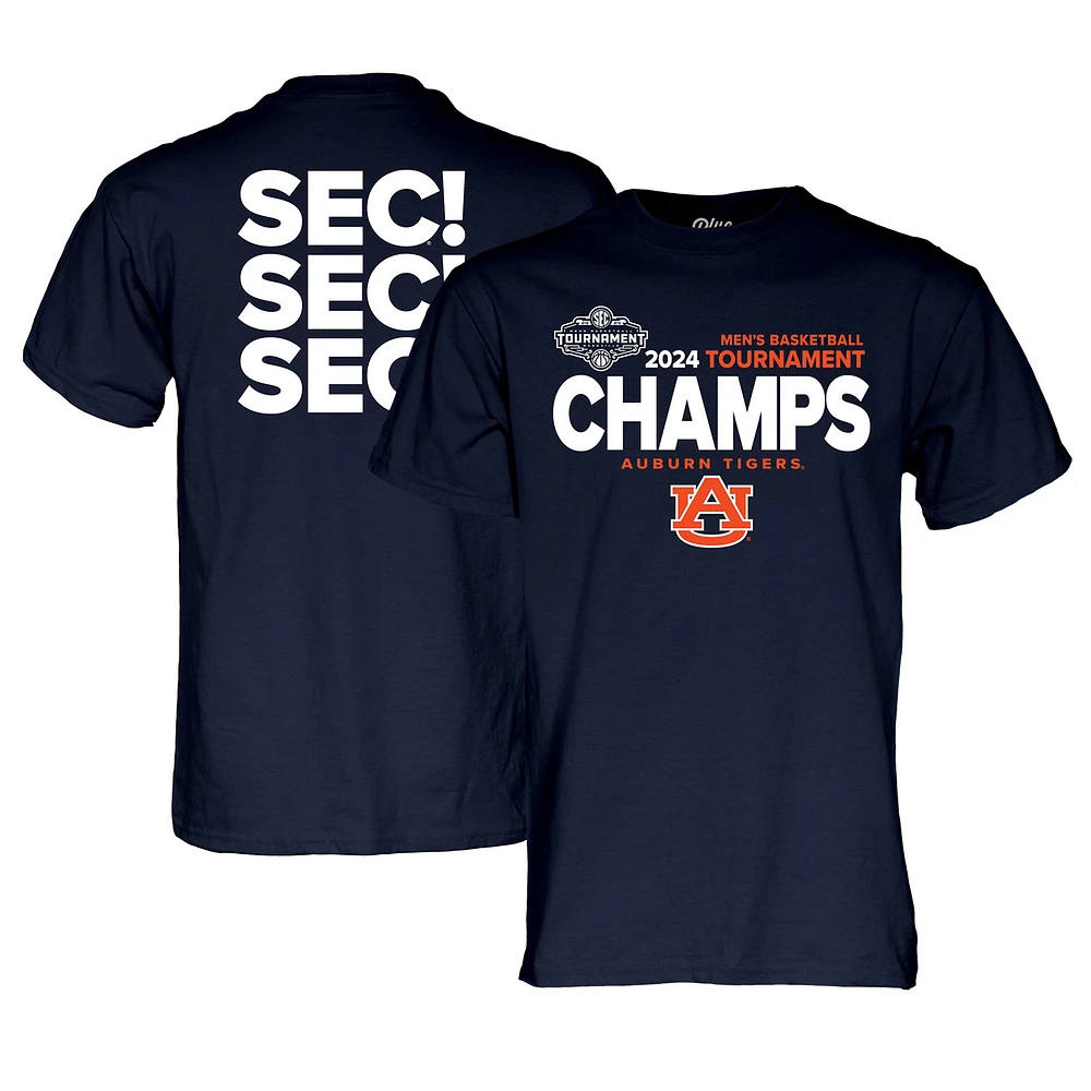 Men's Blue 84 Navy Auburn Tigers 2024 SEC Basketball Conference Tournament Champions Locker Room T-Shirt