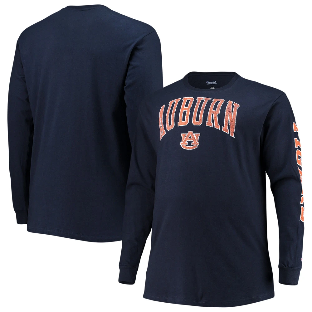 T-shirt à manches longues pour hommes Champion Navy Auburn Tigers Tailles Big & Tall 2-Hit