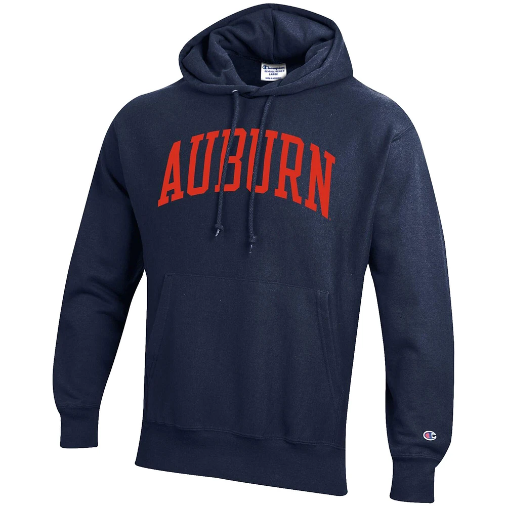 Men's Champion Navy Auburn Tigers Team Arch Reverse Weave Pullover Hoodie