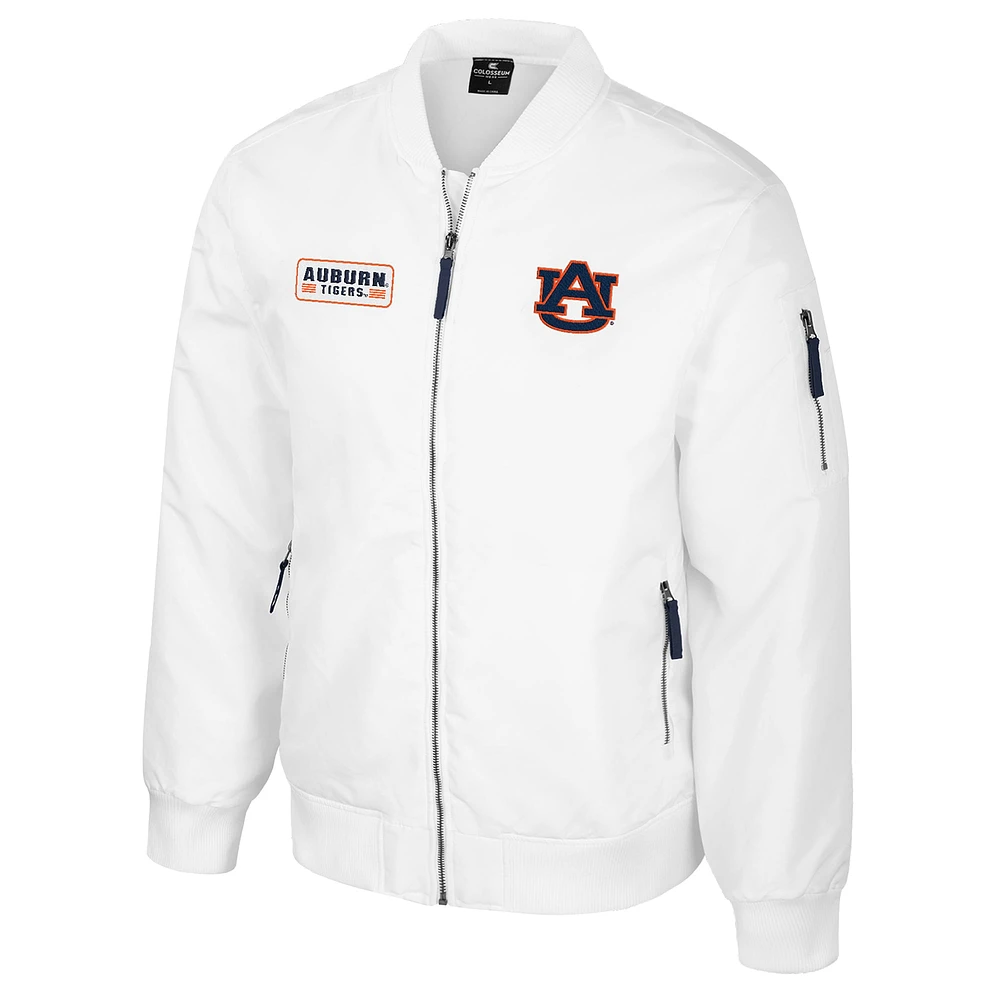 Men's Colosseum Auburn Tigers White Rabbit Full-Zip Bomber Jacket