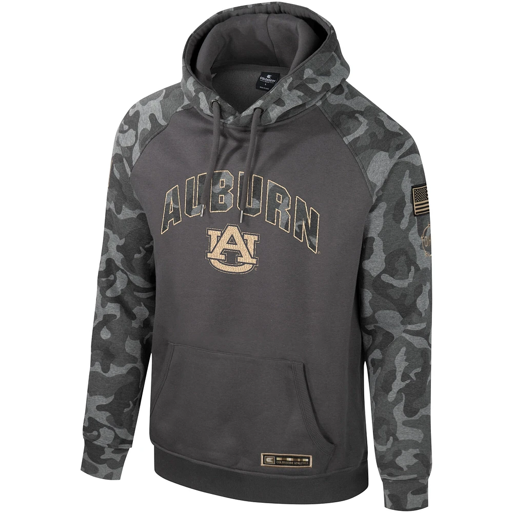 Pull à capuche Colosseum Charcoal Auburn Tigers OHT Military Appréciation Camo Raglan pour hommes