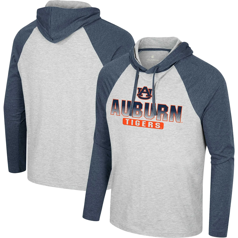 T-shirt à capuche manches longues Colosseum Heather Grey Auburn Tigers Hasta La Vista Raglan pour hommes