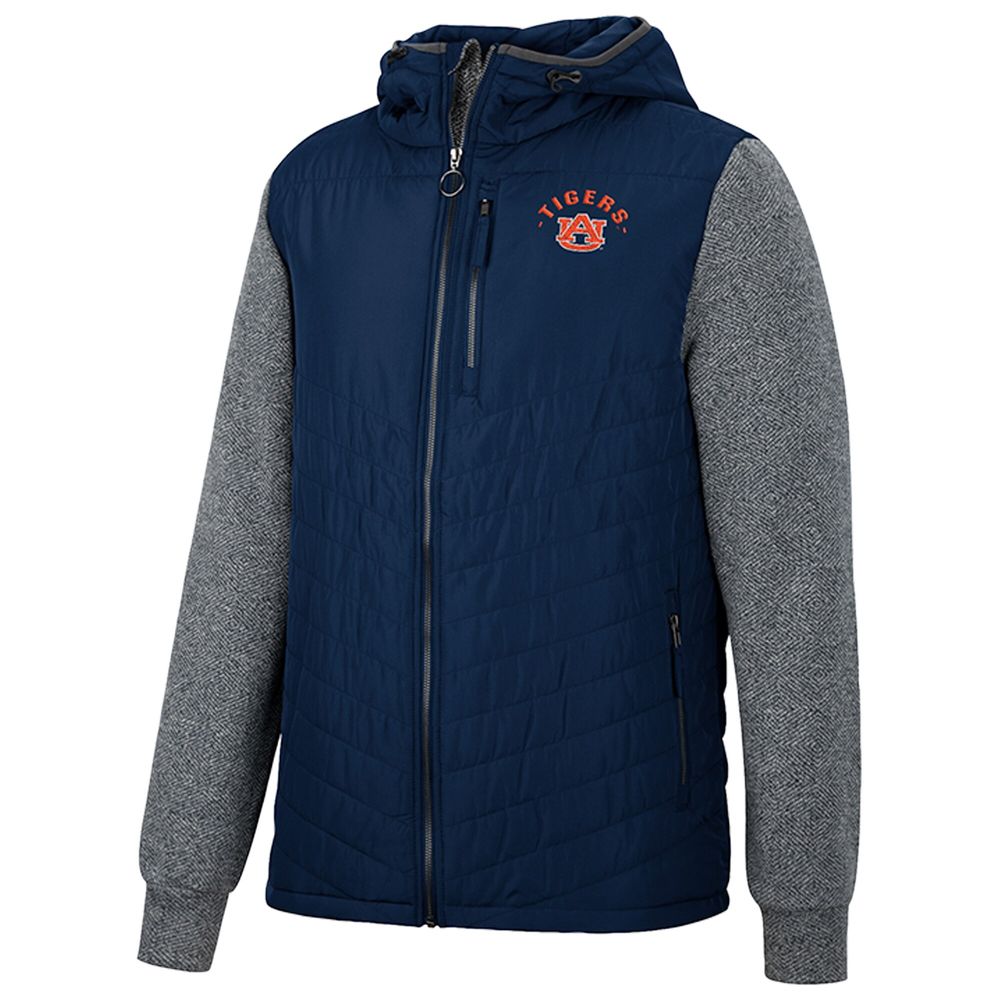 Men's Colosseum Navy/Charcoal Auburn Tigers Course Herringbone Full-Zip Hoodie