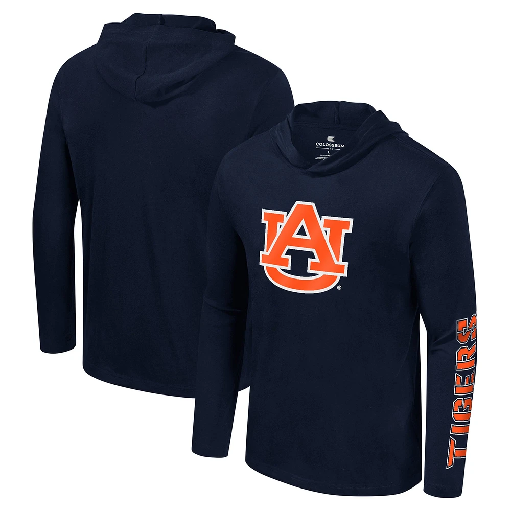 Men's Colosseum Navy Auburn Tigers Color Pop Active Blend 2-Hit Long Sleeve Hooded T-Shirt