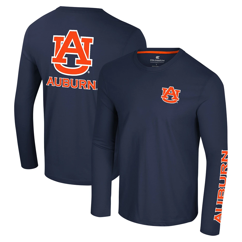 Men's Colosseum Navy Auburn Tigers Logo Lockup 3-Hit Active Blend Long Sleeve T-Shirt