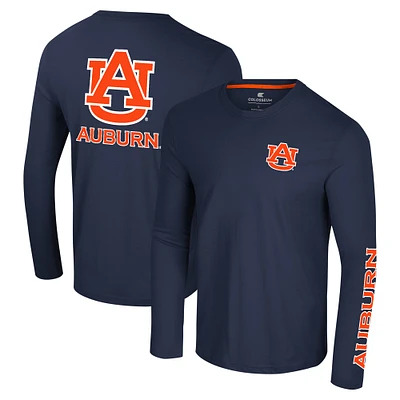 Men's Colosseum Navy Auburn Tigers Logo Lockup 3-Hit Active Blend Long Sleeve T-Shirt