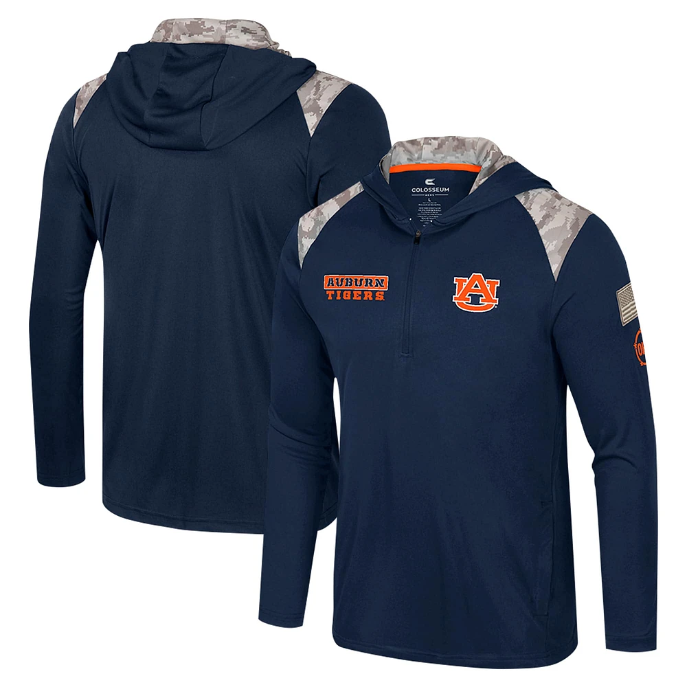 Men's Colosseum Navy Auburn Tigers OHT Military Appreciation Quarter-Zip Hoodie Jacket