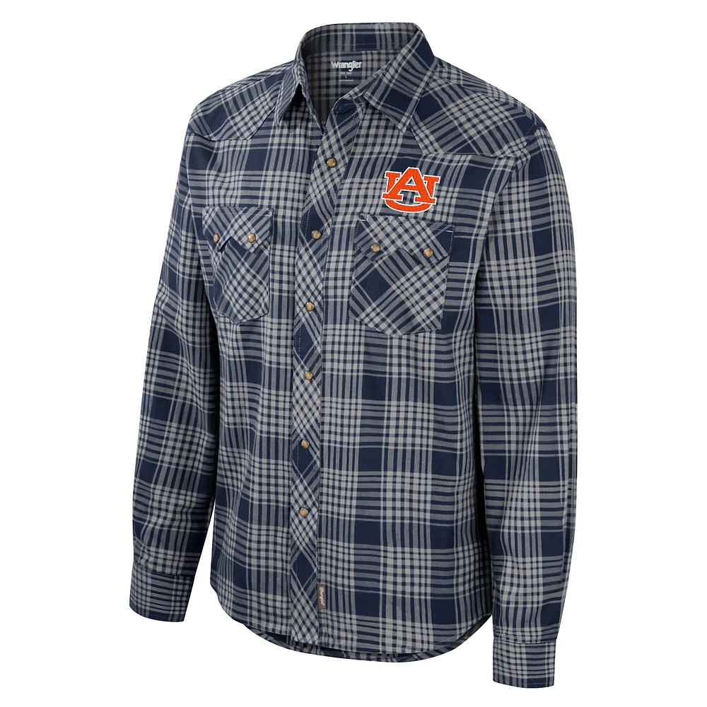 Colosseum x Wrangler Navy Auburn Tigers Plaid Western Chemise à manches longues boutons-pression pour homme