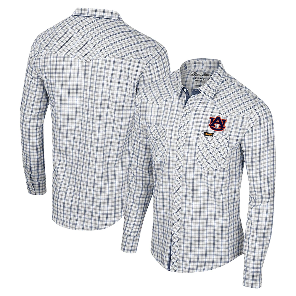 Men's Colosseum x Wrangler White Auburn Tigers Plaid Window Pane Long Sleeve Full-Snap Shirt