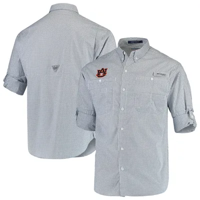 Auburn Tigers Columbia Gingham Collegiate Super Tamiami Omni-Shade Long Sleeve Button-Down Shirt - Navy