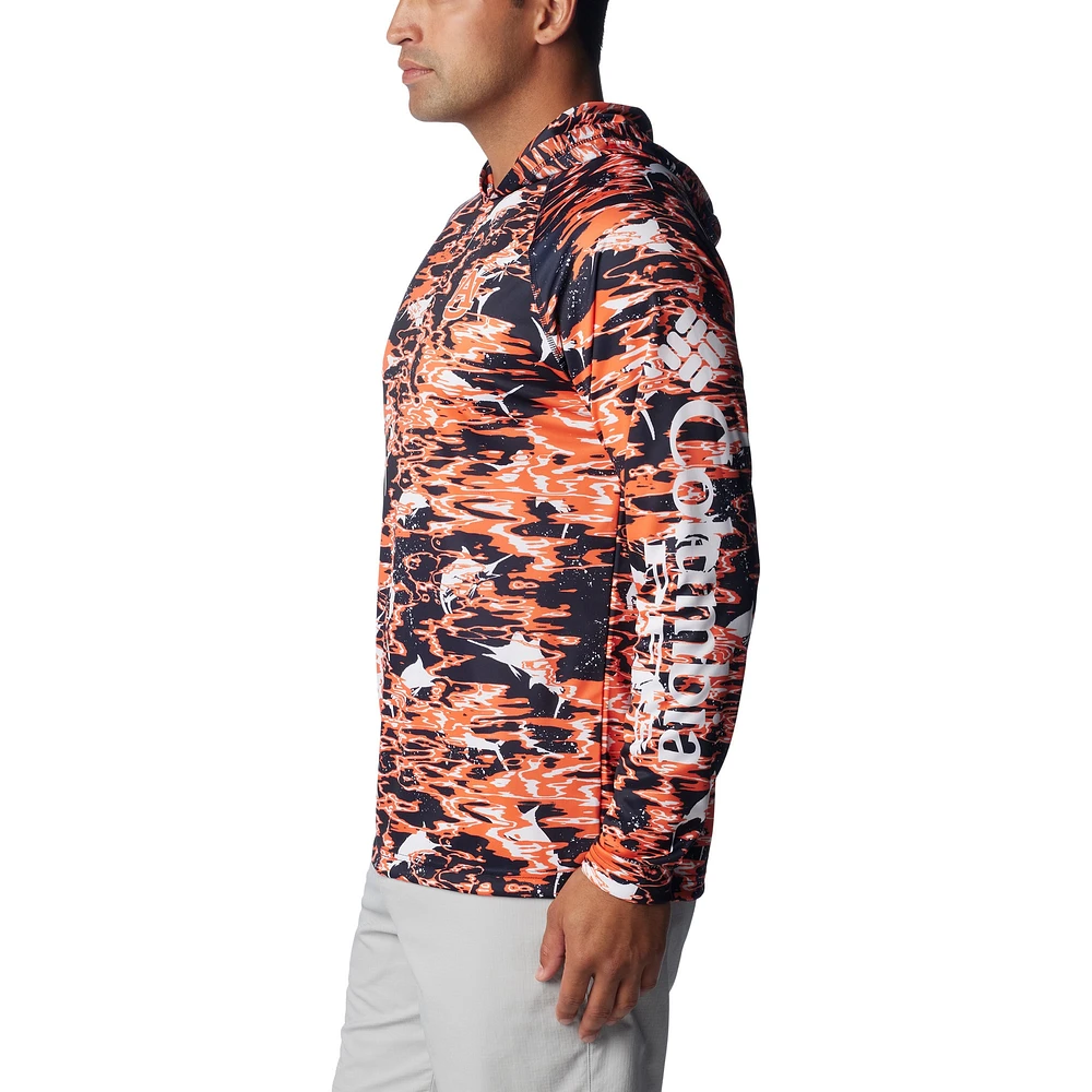 Men's Columbia Navy Auburn Tigers PFG Terminal Tackle Omni-Shade Rippled Long Sleeve Hooded T-Shirt