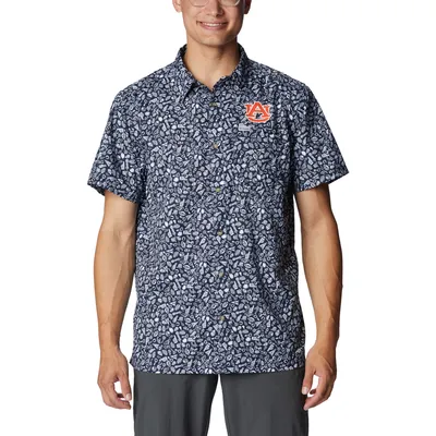 Men's Columbia PFG Navy Auburn Tigers Slack Tide Camp Button-Up Shirt