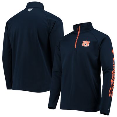 Men's Columbia Navy Auburn Tigers Terminal Tackle Fleece Raglan Omni-Shade Quarter-Zip Jacket