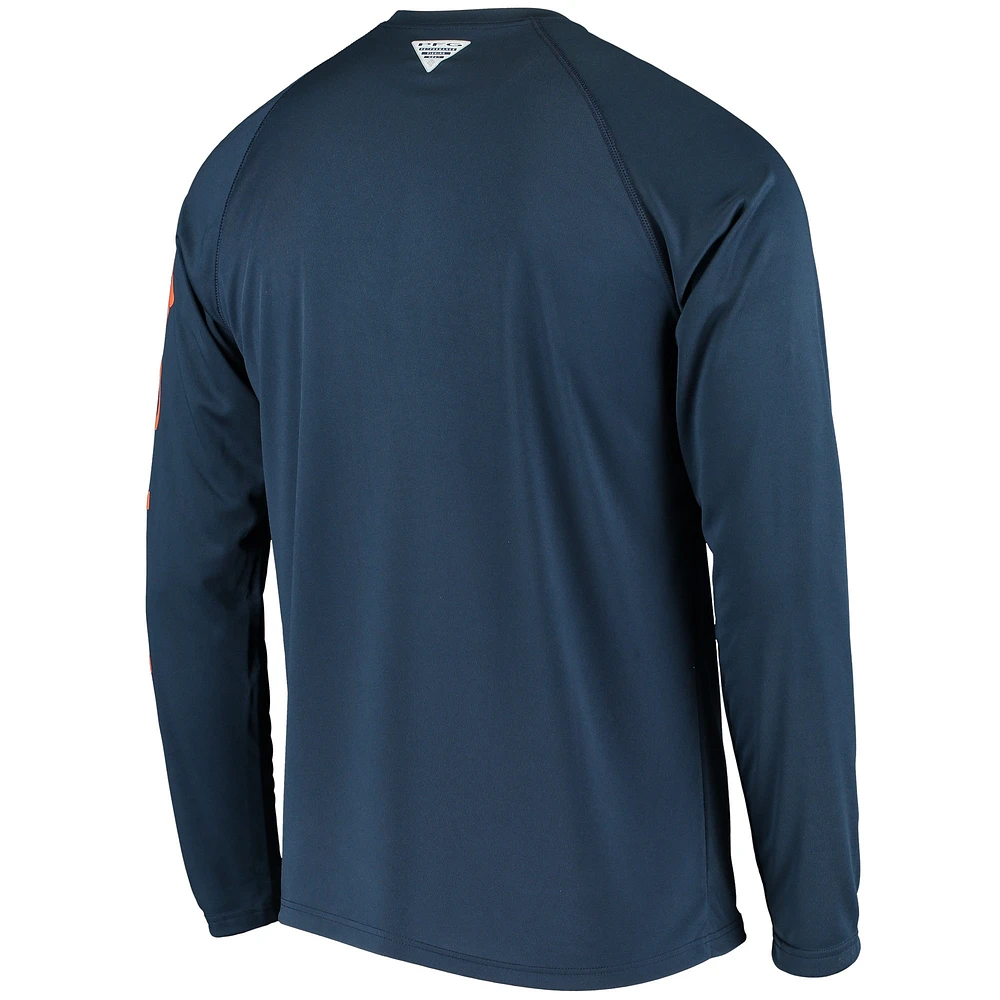 Men's Columbia Navy Auburn Tigers Terminal Tackle Omni-Shade Raglan Long Sleeve T-Shirt