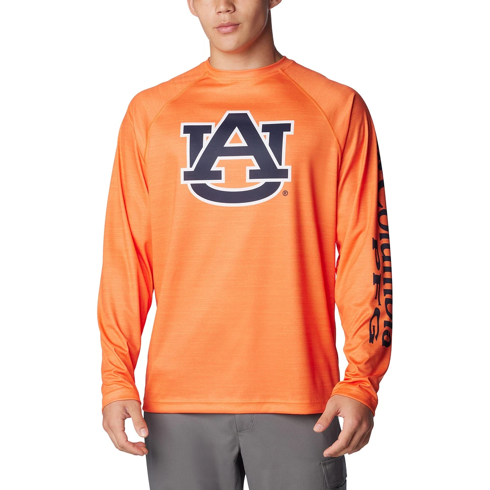 T-shirt à manches longues raglan Columbia Orange Auburn Tigers PFG Terminal Tackle Omni-Shade pour homme