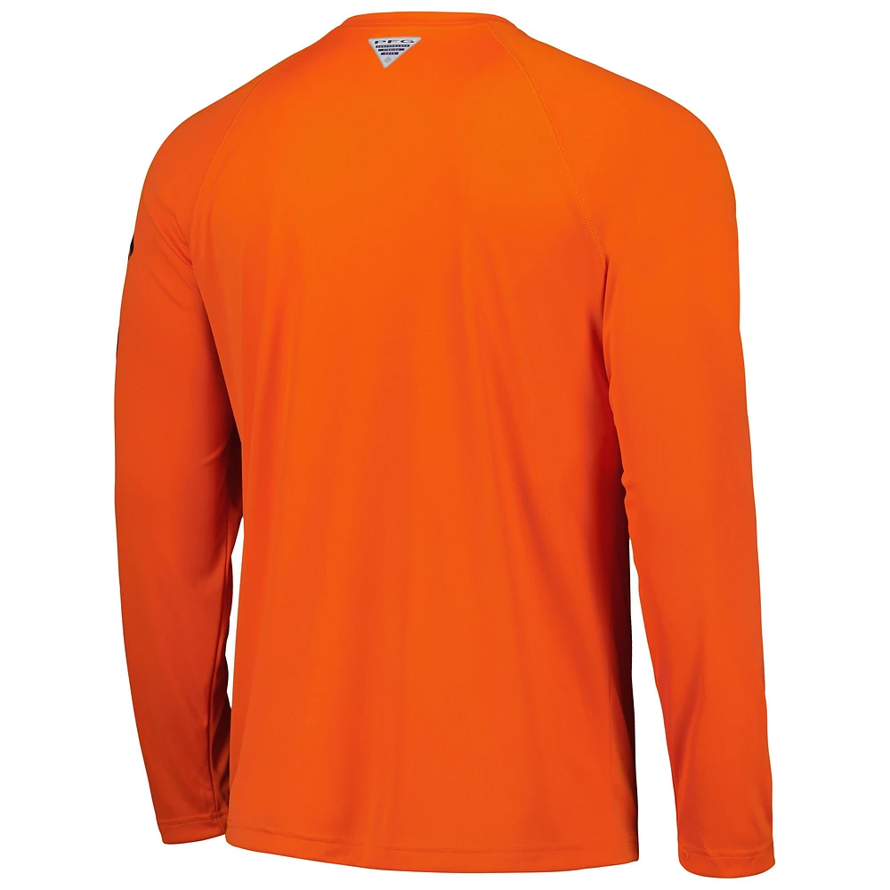 Men's Columbia Orange Auburn Tigers Terminal Tackle Omni-Shade Raglan Long Sleeve T-Shirt