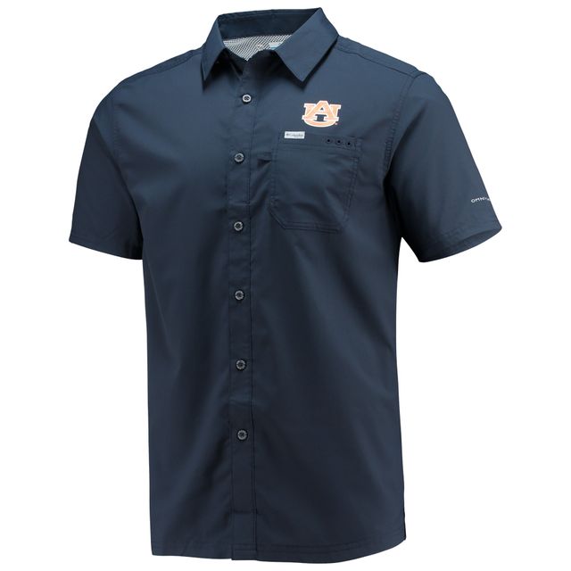 Chemise boutonnée Columbia PFG Navy Auburn Tigers Slack Tide Camp pour homme