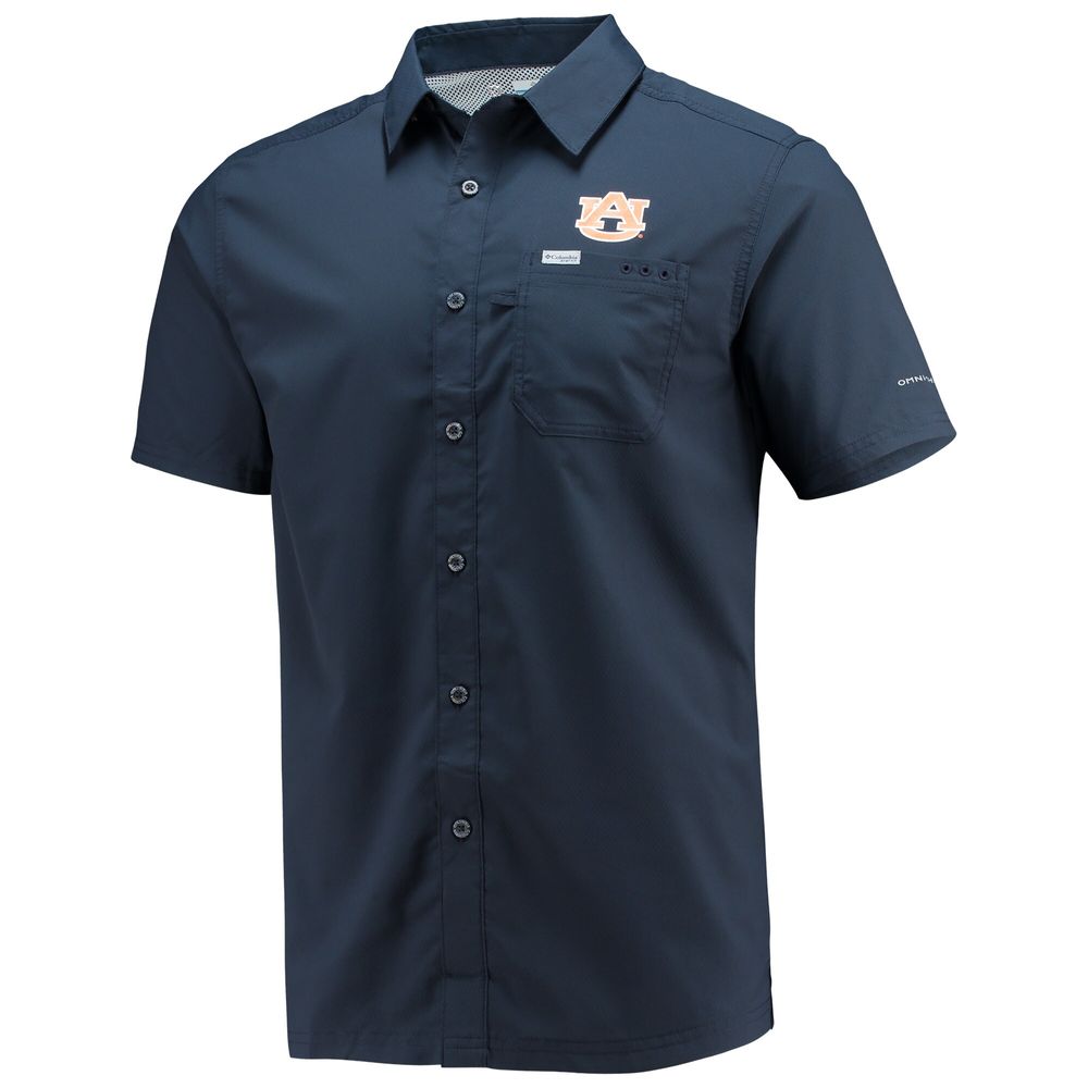 Men's Columbia PFG Navy Auburn Tigers Slack Tide Camp Button-Up Shirt