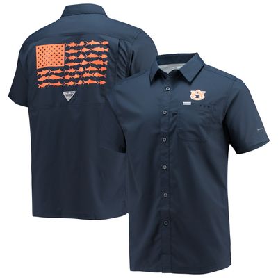 Men's Columbia PFG Navy Auburn Tigers Slack Tide Camp Button-Up Shirt