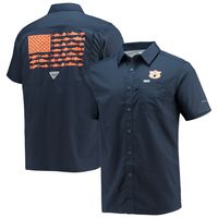 Men's Columbia PFG Navy Auburn Tigers Slack Tide Camp Button-Up Shirt