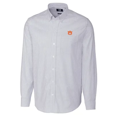 Auburn Tigers Cutter & Buck Big Tall Stretch Oxford Stripe Long Sleeve Button Down Shirt - Light Blue