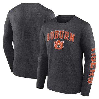 T-shirt à manches longues avec logo en détresse pour hommes Fanatics Heather Charcoal Auburn Tigers