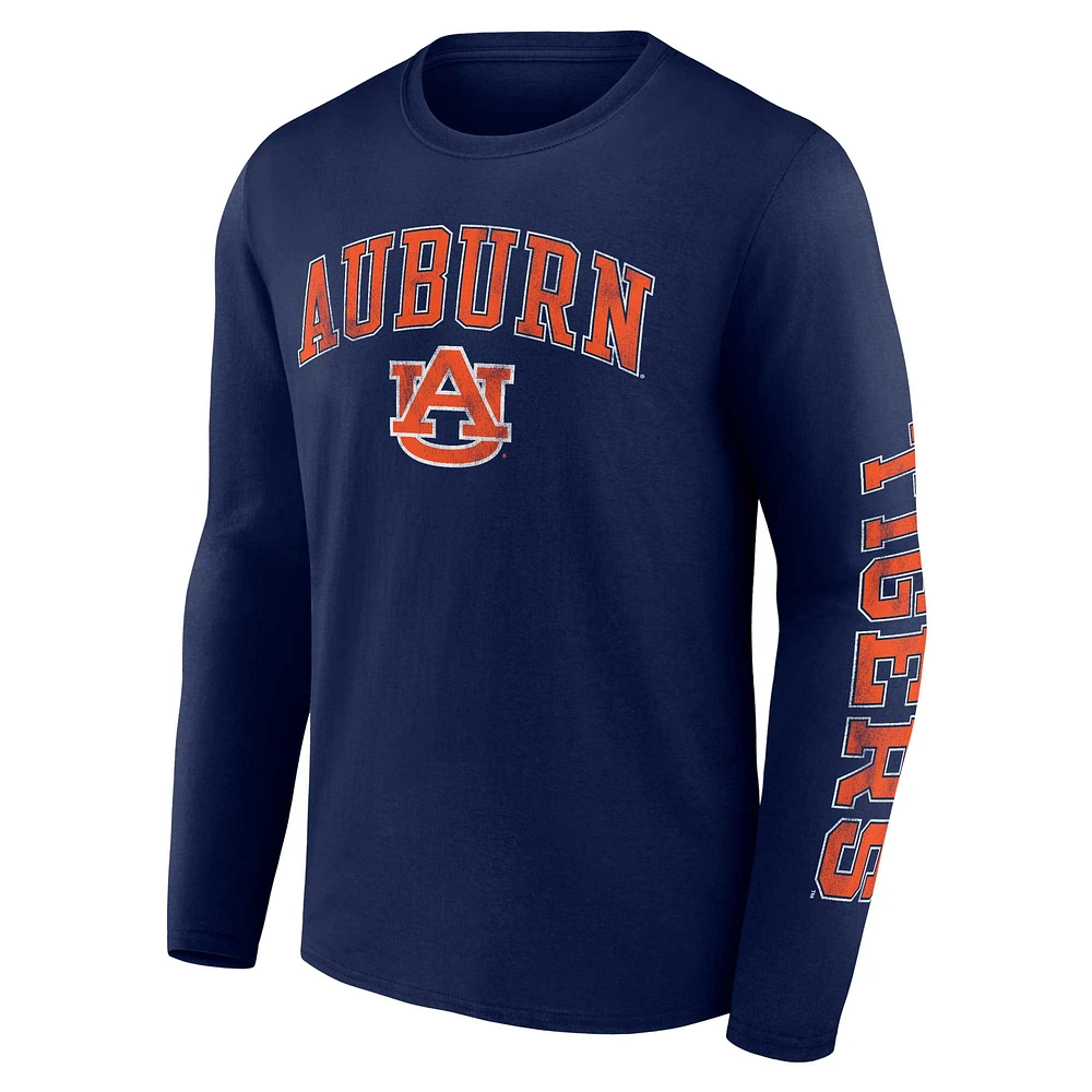 T-shirt à manches longues avec logo Fanatics Navy Auburn Tigers en détresse pour hommes