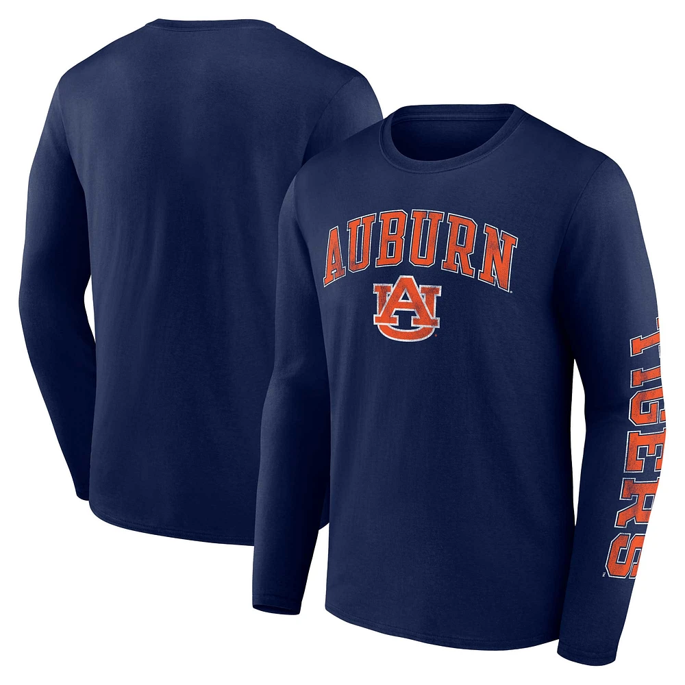 T-shirt à manches longues avec logo Fanatics Navy Auburn Tigers en détresse pour hommes