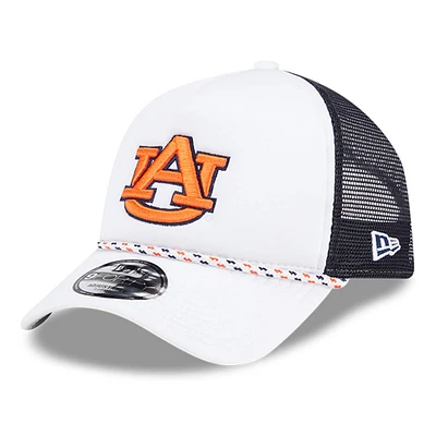 Men's New Era White/Navy Auburn Tigers Court Sport Foam A-Frame 9FORTY Adjustable Trucker Hat