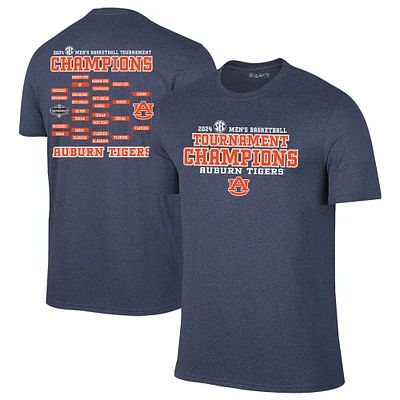 Men's Original Retro Brand Heather Navy Auburn Tigers 2024 SEC Basketball Conference Tournament Champions Bracket T-Shirt