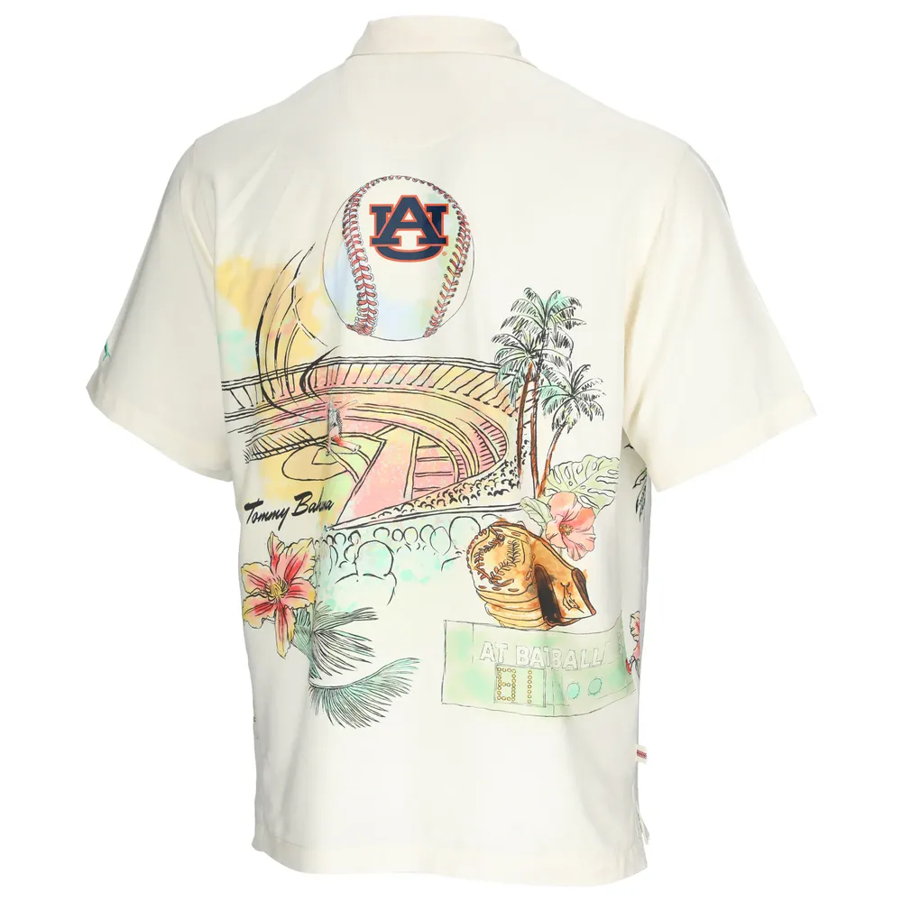 Chemise boutonnée Tommy Bahama Tigers Paradise Fly Ball Camp crème auburn pour homme