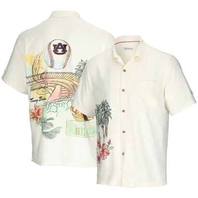 Chemise boutonnée Tommy Bahama Tigers Paradise Fly Ball Camp crème auburn pour homme