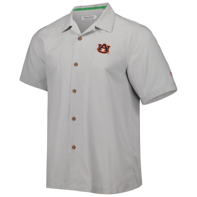 Chemise boutonnée pour homme Tommy Bahama Grey Auburn Tigers Coconut Point Frondly Fan Camp IslandZone