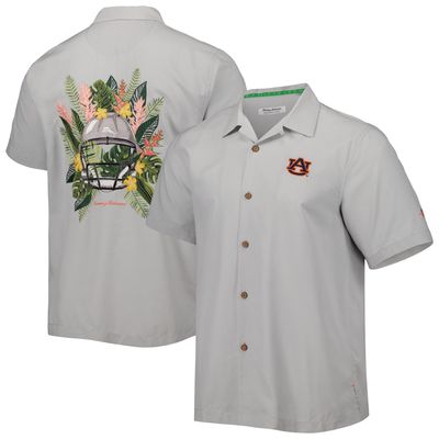 Men's Tommy Bahama Gray Auburn Tigers Coconut Point Frondly Fan Camp IslandZone Button-Up Shirt