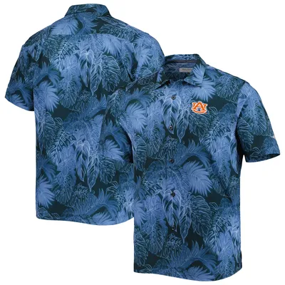 Auburn Tigers Tommy Bahama Coast Luminescent Fronds IslandZone Button-Up Camp Shirt - Navy
