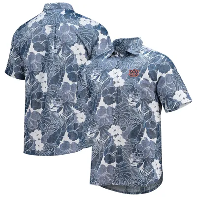 Auburn Tigers Tommy Bahama Coconut Point Playa Flora IslandZone Button-Up Shirt - Navy