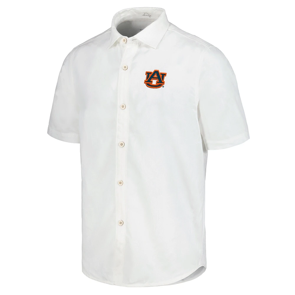 Chemise boutonnée Tommy Bahama White Auburn Tigers Coconut Point Palm Vista IslandZone Camp pour hommes