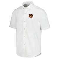 Men's Tommy Bahama White Auburn Tigers Coconut Point Palm Vista IslandZone Camp Button-Up Shirt