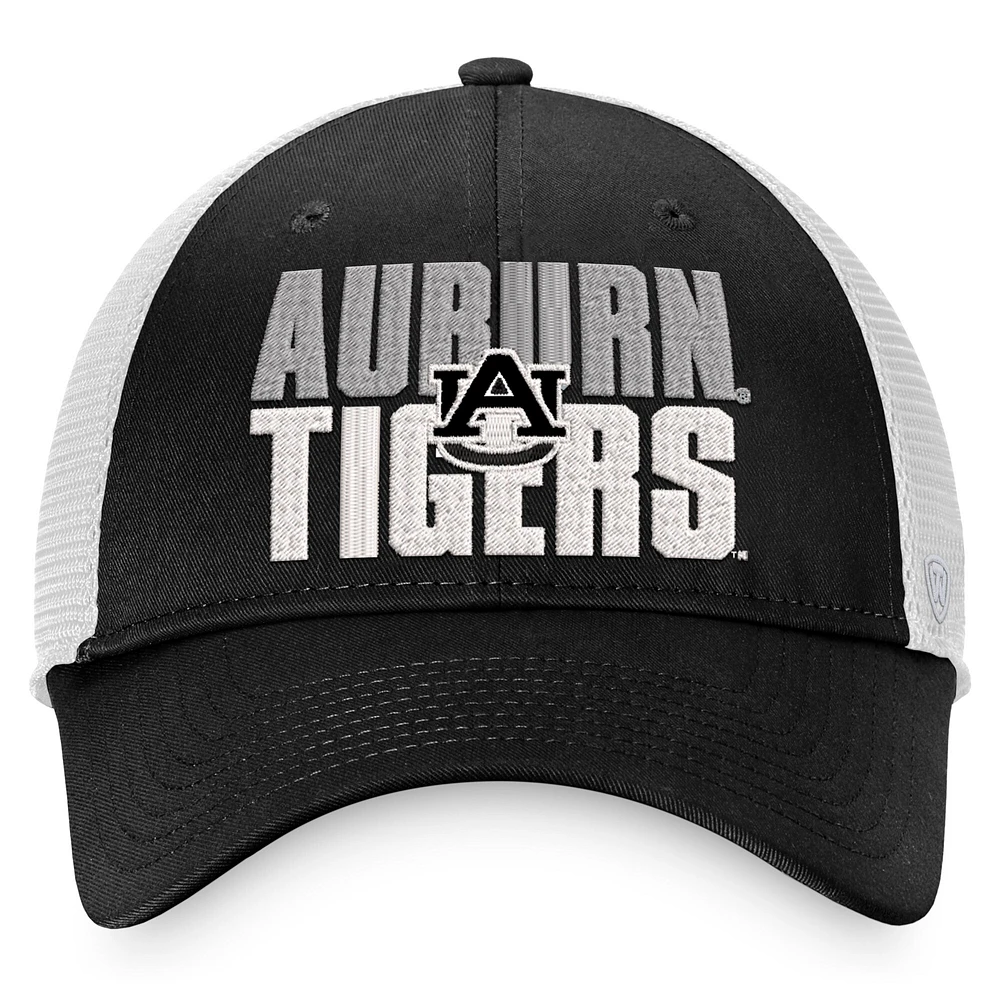 Men's Top of the World Black/White Auburn Tigers Stockpile Trucker Snapback Hat