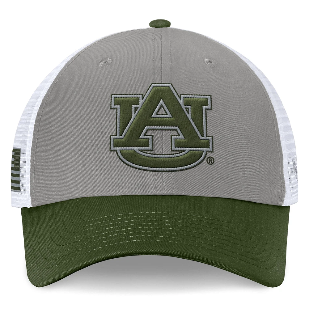 Casquette réglable pour hommes, Top of the World, gris/vert, Auburn Tigers OHT, badge d'appréciation militaire, camionneur