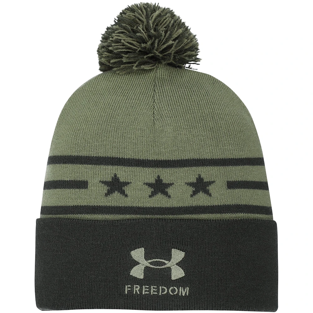 Bonnet en tricot à revers avec pompon pour homme Under Armour Forest Green Auburn Tigers Freedom Collection