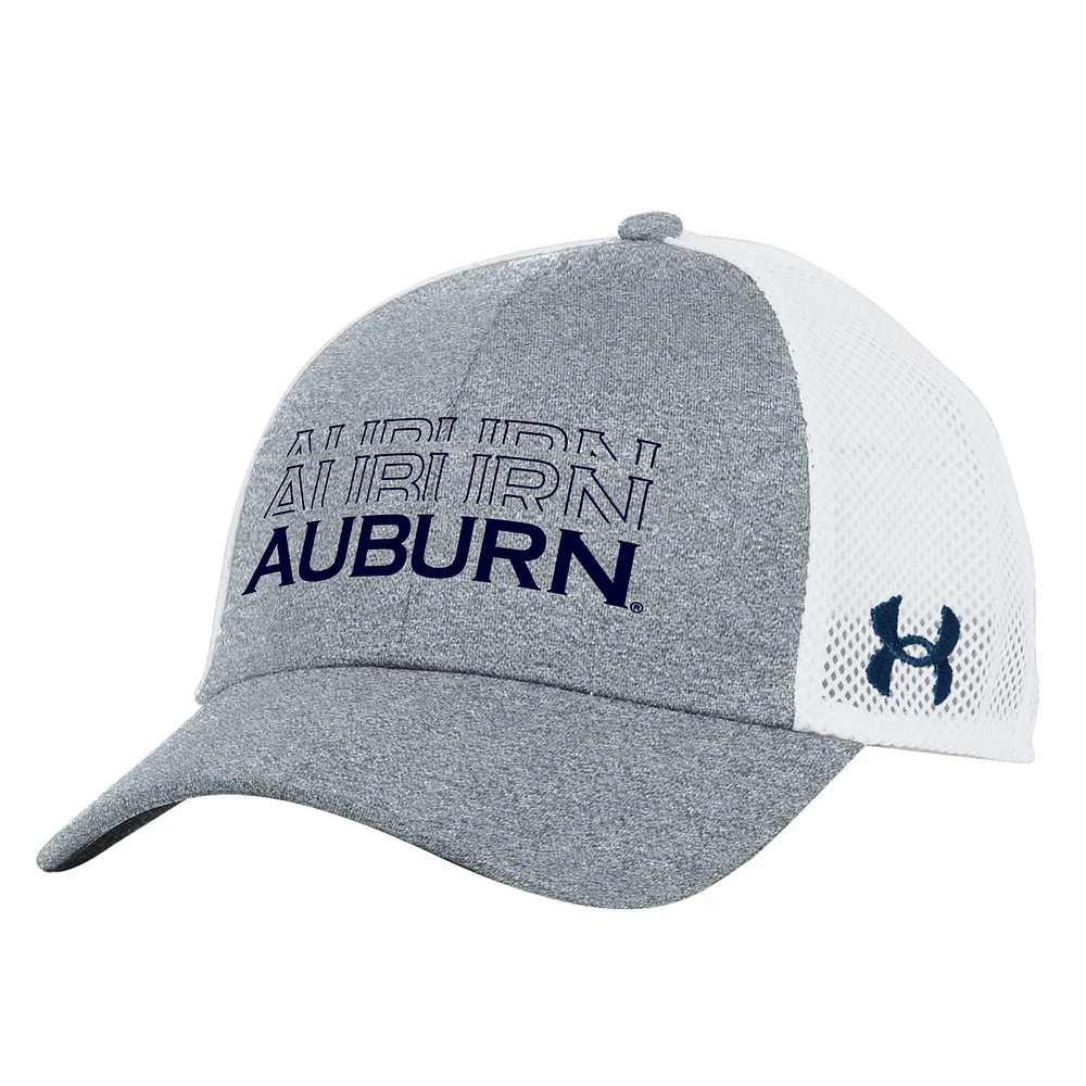 Men's Under Armour  Heather Gray Auburn Tigers 2024 Sideline Blitzing Trucker Adjustable Hat