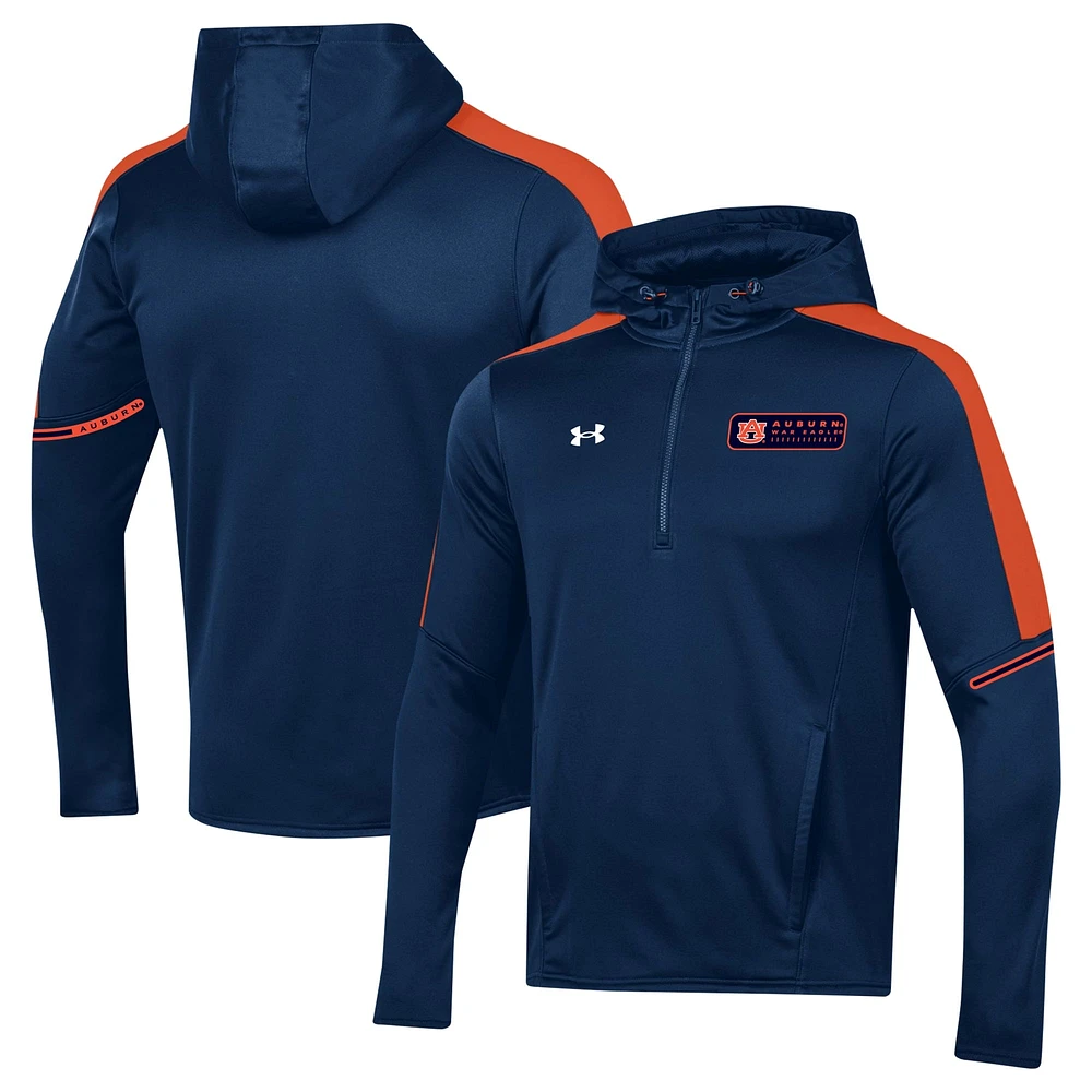 Sweat à capuche quart de zip Under Armour Auburn Tigers 2023 Sideline pour homme, bleu marine