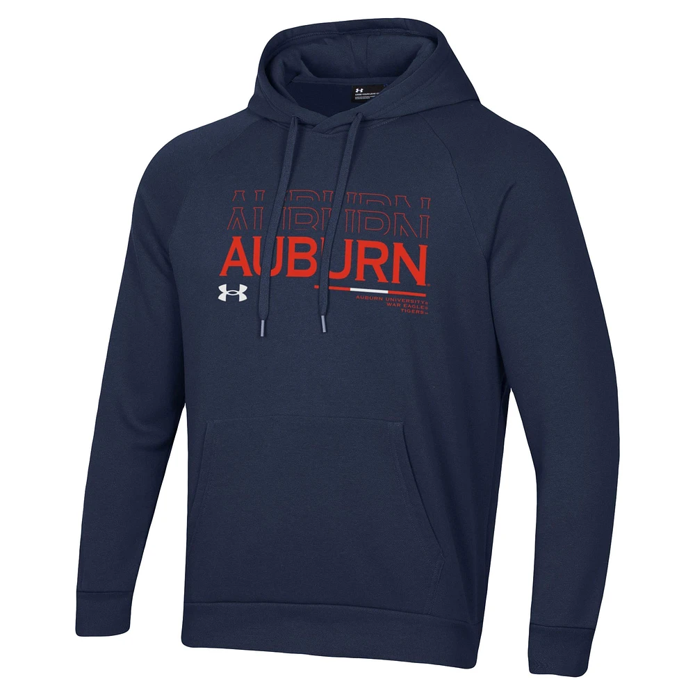 Men's Under Armour Navy Auburn Tigers 2024 Sideline Wordmark Rival Pullover Hoodie