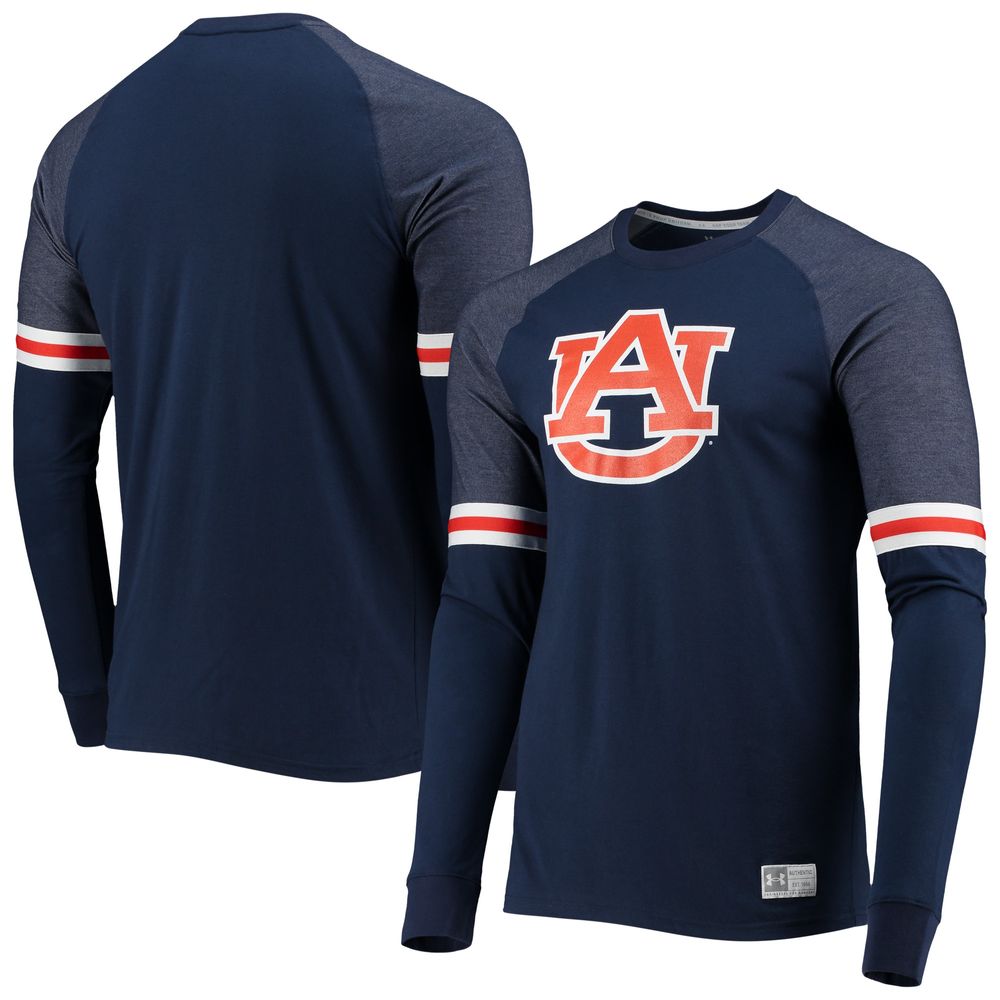 Men's Under Armour Navy Auburn Tigers Game Day Sleeve Stripe Raglan Long T-Shirt