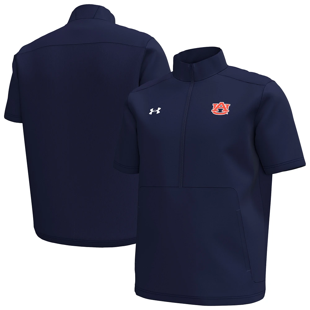 Haut à manches courtes et fermeture éclair quart de tour Under Armour Navy Auburn Tigers Motivate pour homme