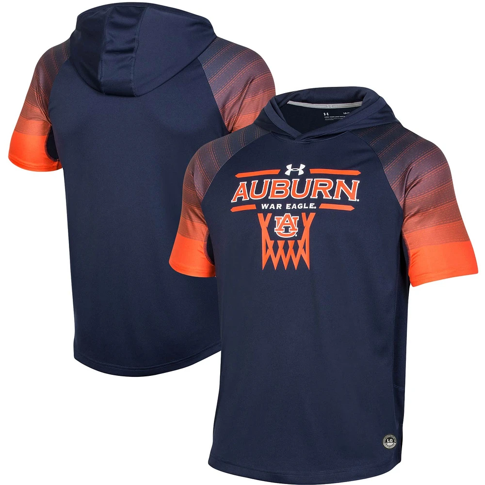 T-shirt à capuche raglan de performance pour homme Under Armour Navy Auburn Tigers On-Court Shooting